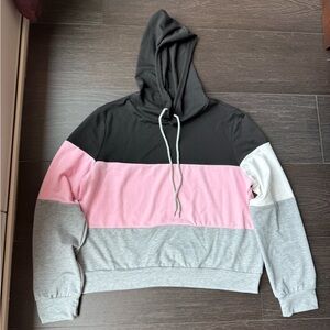 Colorblock Hoodie - Black, Pink, Gray & White